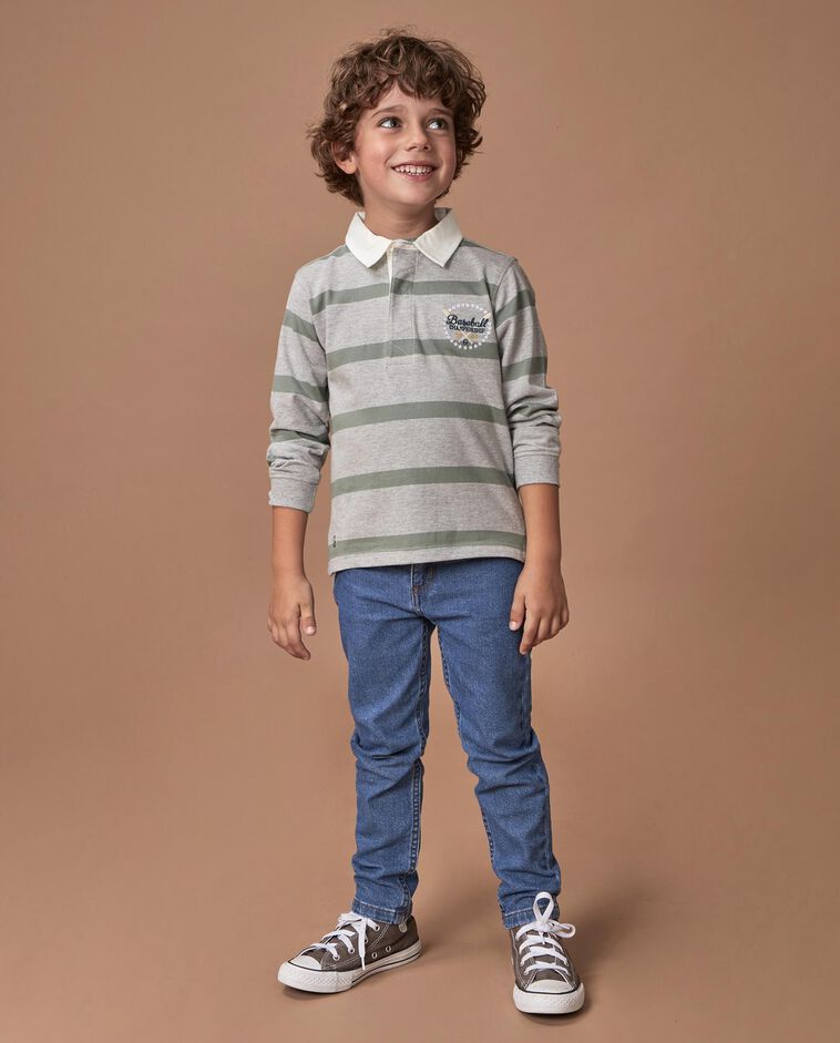 Polo rayas con bordado gris ni&ntilde;o