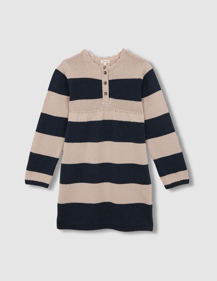 Vestido polo a rayas de punto con lana verde