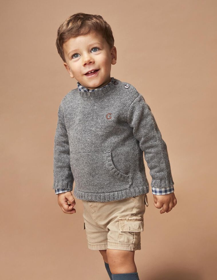 Jersey con lana de media cremallera gris