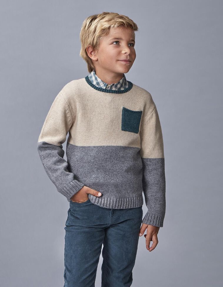 Jersey con lana bicolor con bolsillo marr&oacute;n claro