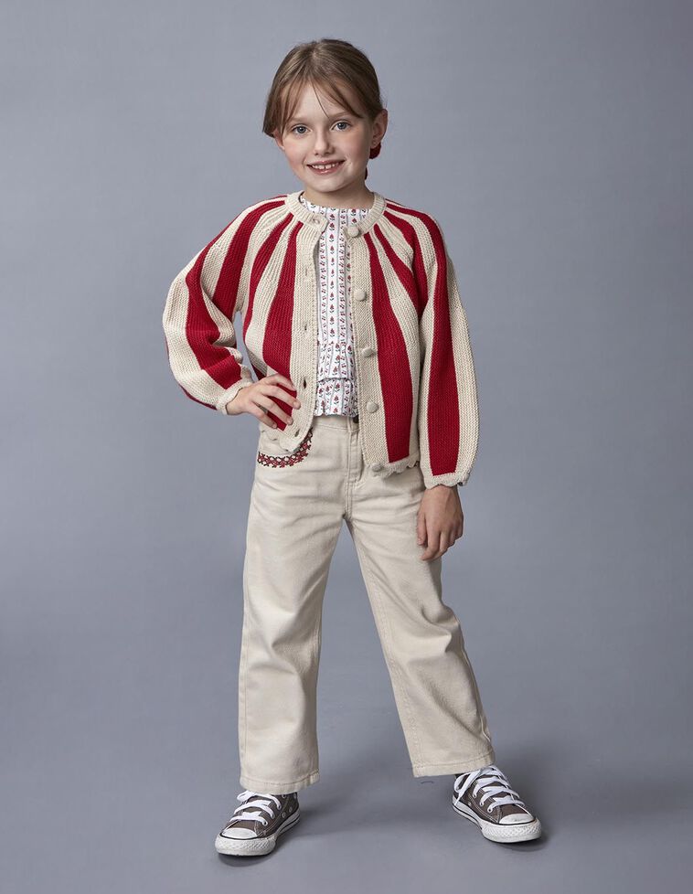 Pantalón recto con bordados piedra