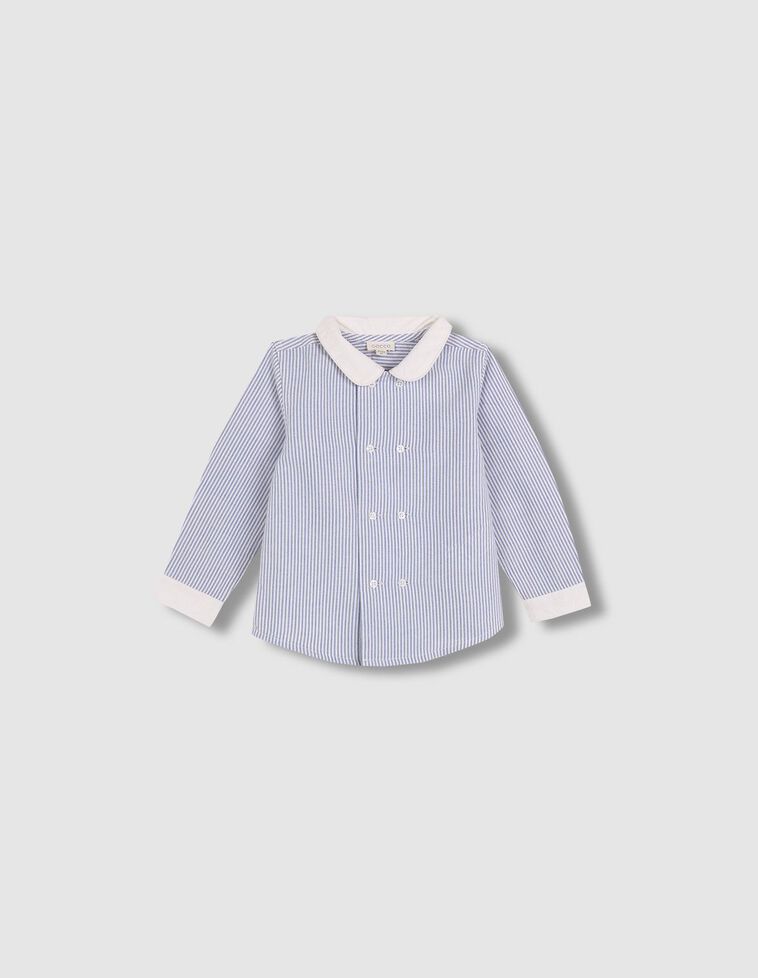 Camisa rayas azul cuello blanco