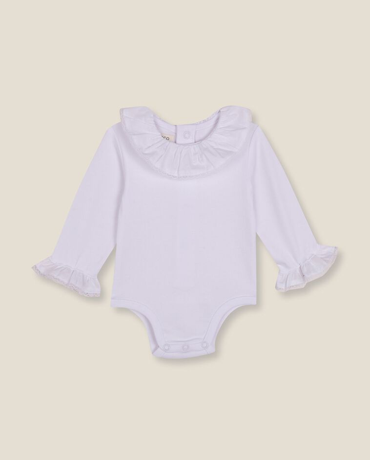 Body manga larga cuello volante blanco reci&eacute;n nacido