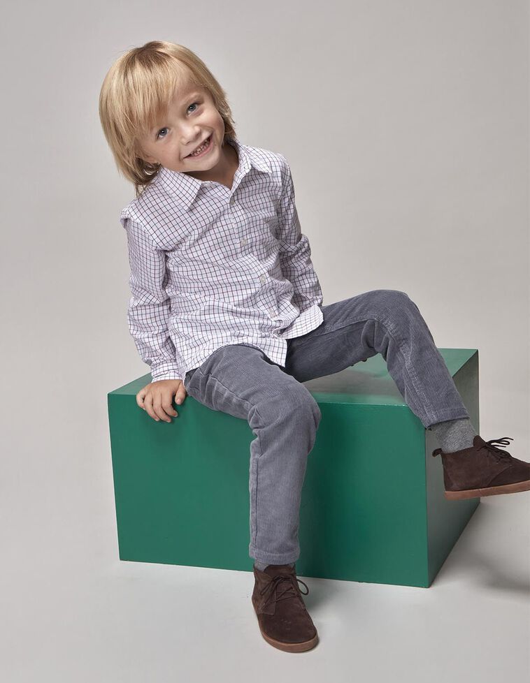 Camisa cuadros tapeta larga blanco