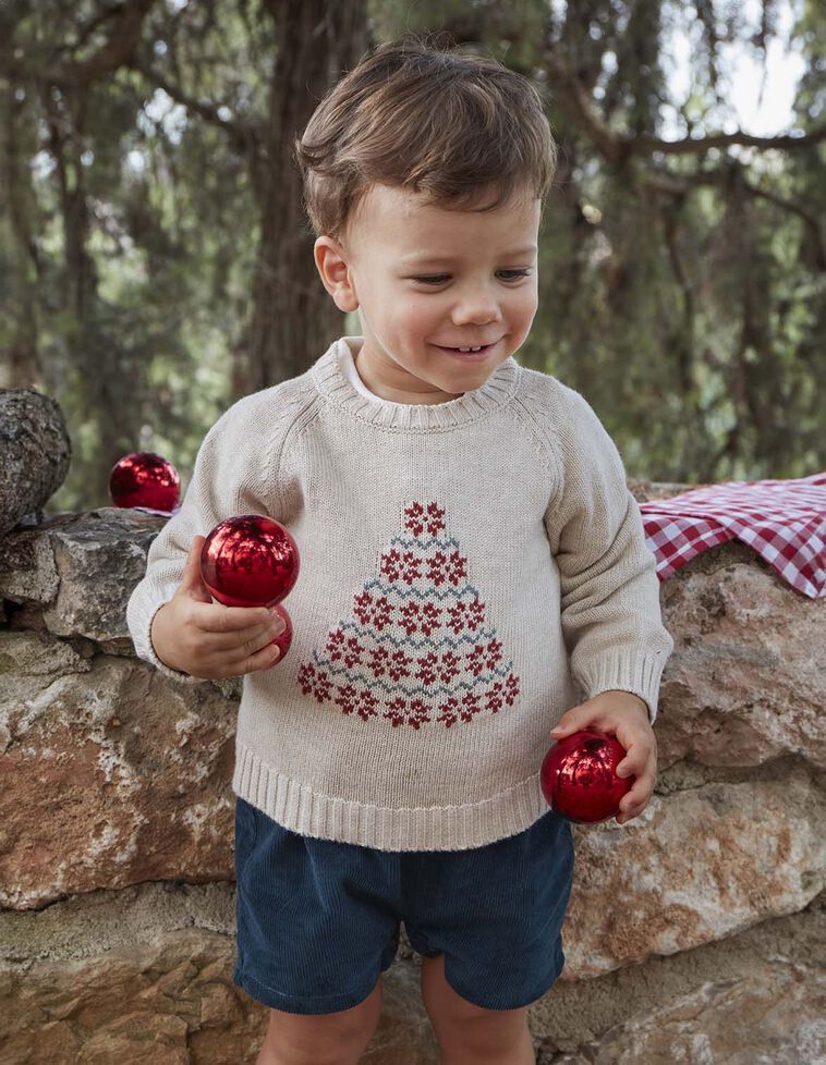 Jersey con dibujo navideño con lana marrón claro