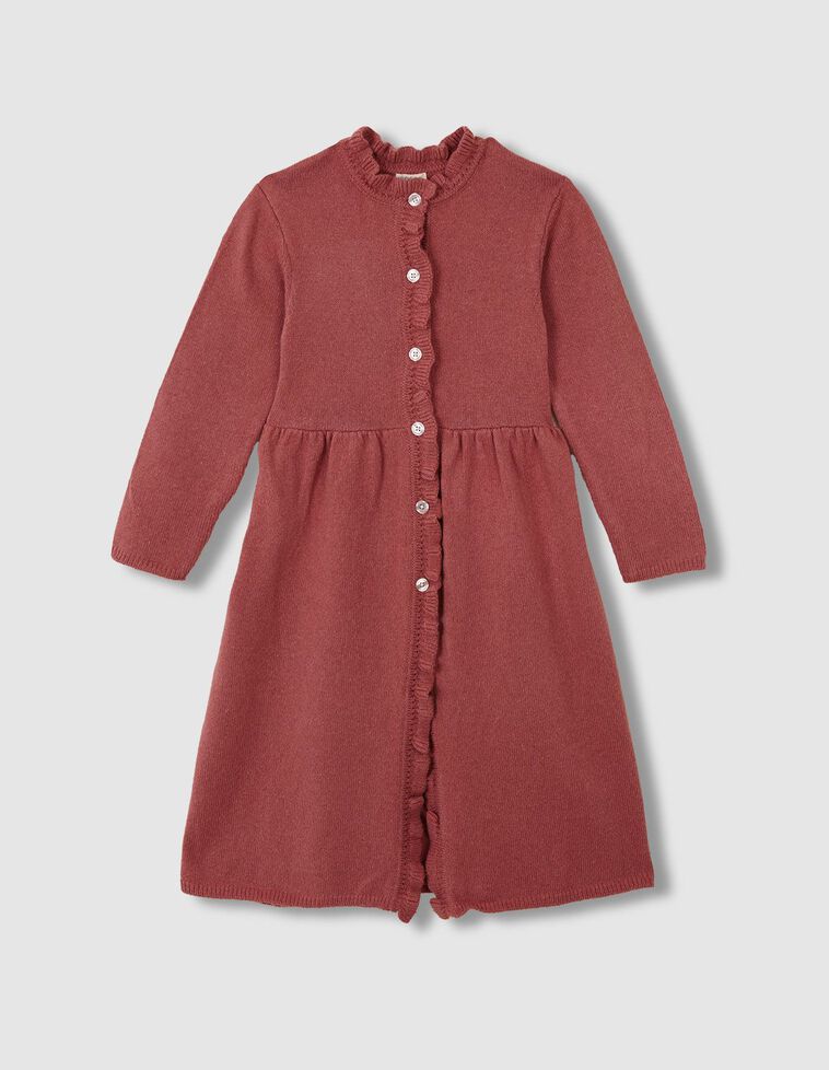 Bata de punto con lana y volante rosa