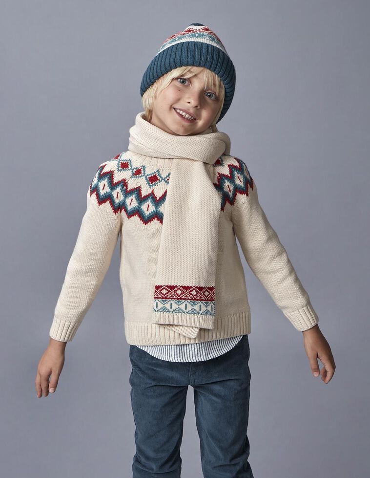 Bufanda jacquard con lana piedra