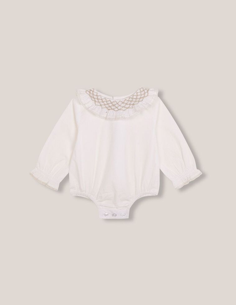 Camisa body con cuello smock blanco