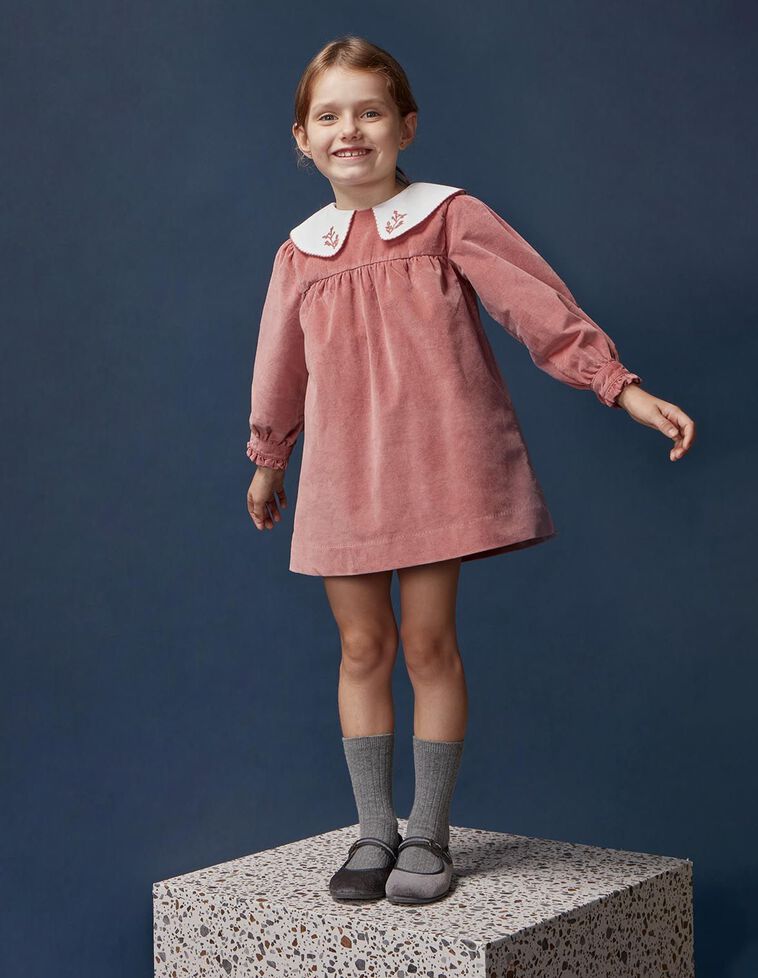 Vestido de pana lisa rosa