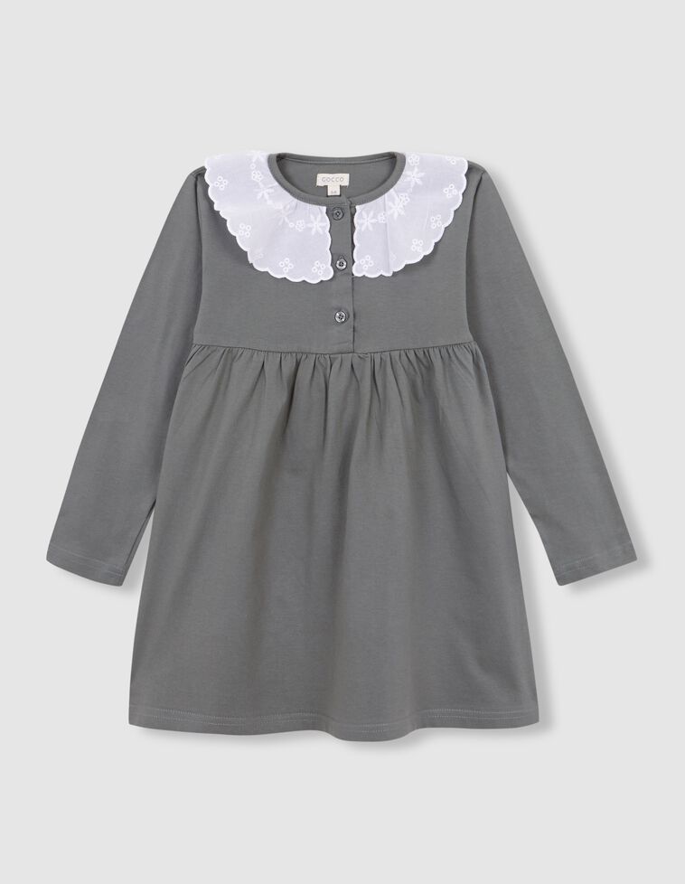 Vestido polo liso con cuello floral verde oscuro