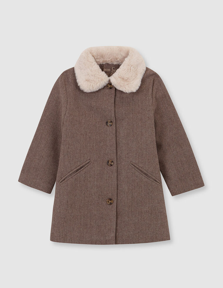 Abrigo paño con cuello de pelito camel