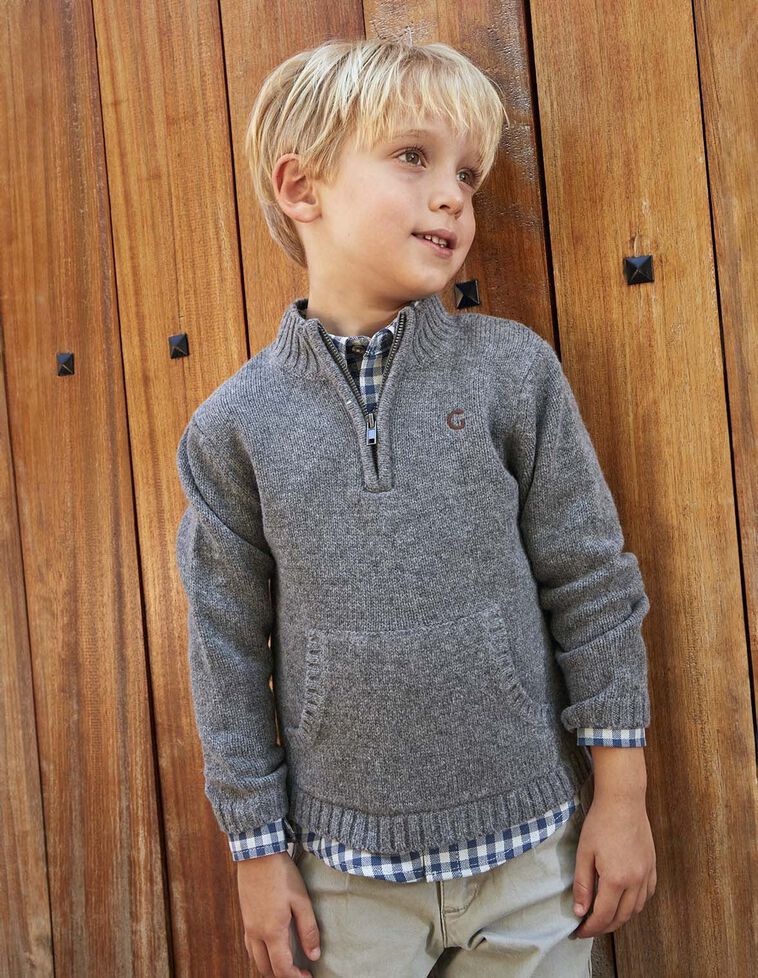 Jersey con lana de media cremallera gris