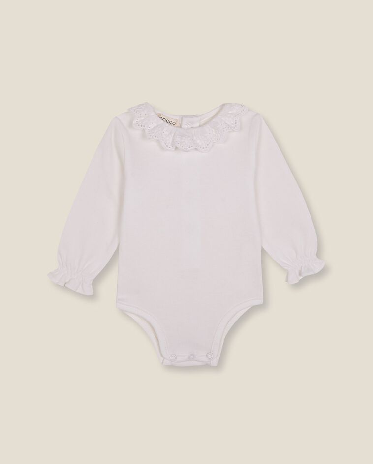 Body manga larga cuello calados blanco reci&eacute;n nacido