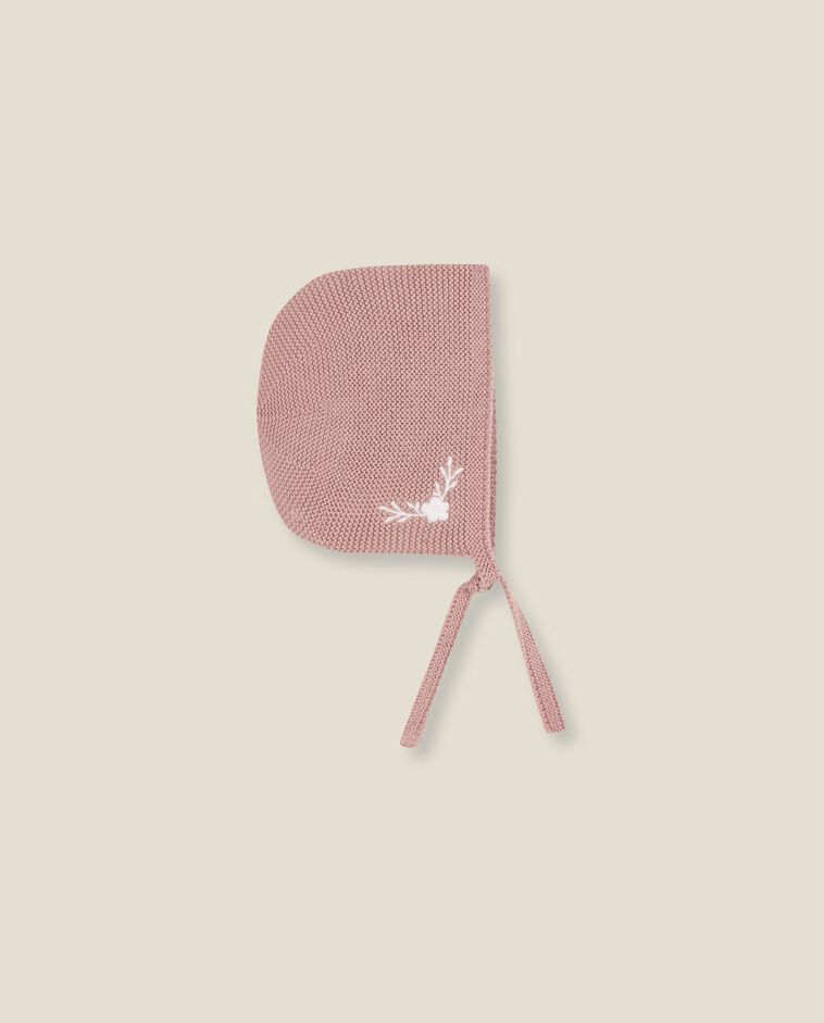Capota de punto con bordados rosa reci&eacute;n nacido