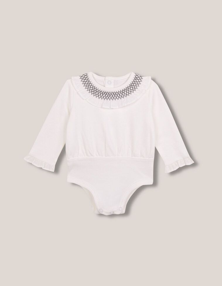 Body manga larga cuello smock blanco