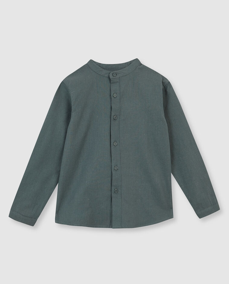Camisa lino cuello mao lisa verde