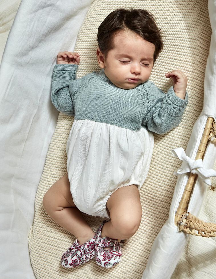 Ranita combinada de punto con lana y dobby verde