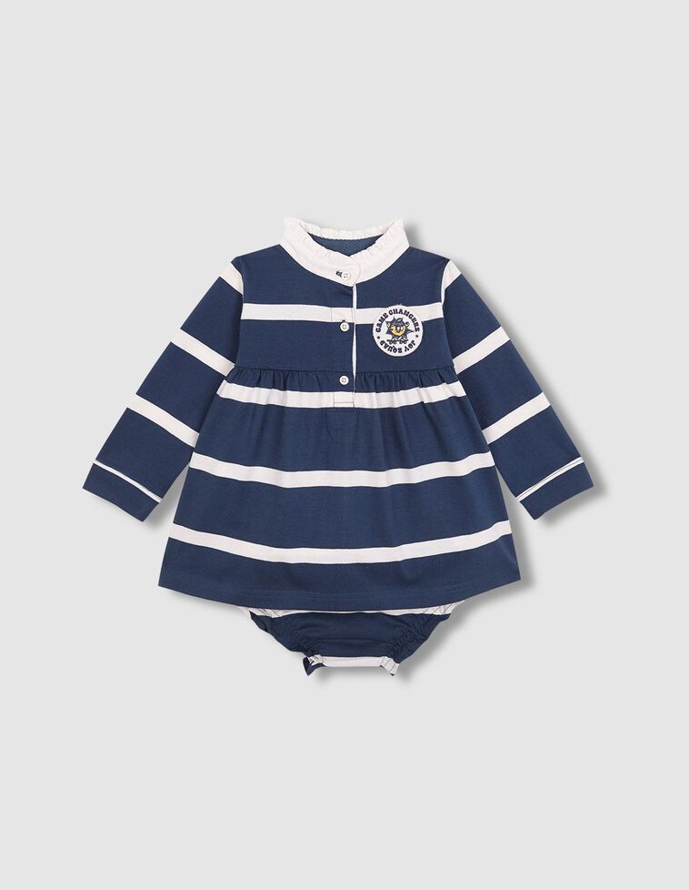 Vestido polo con parche gráfico azul