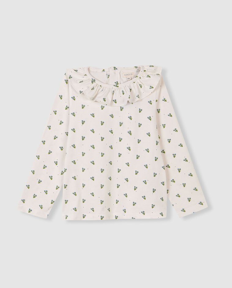 Camiseta con cuello volante blanco ni&ntilde;a