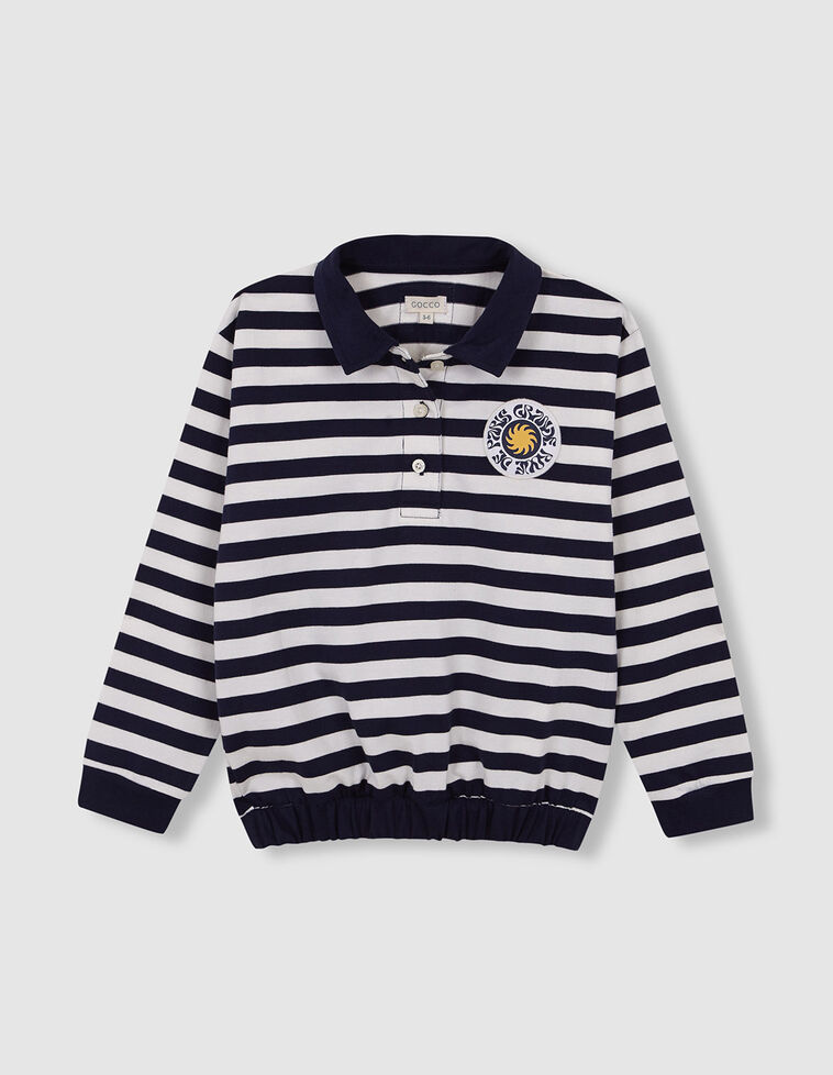 Polo de rayas con parche de paris blanco