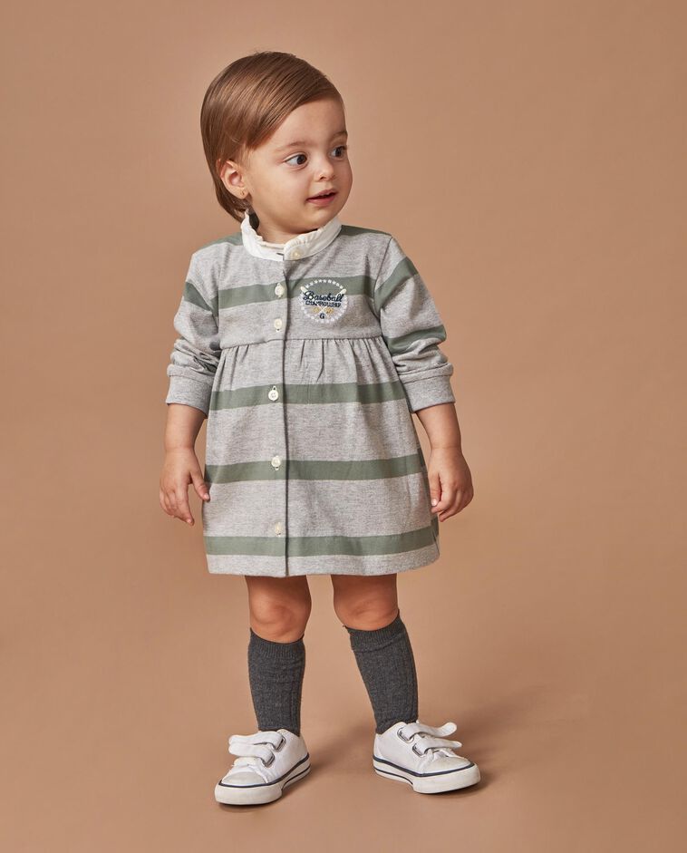 Vestido polo de rayas con bordado gris beb&eacute;