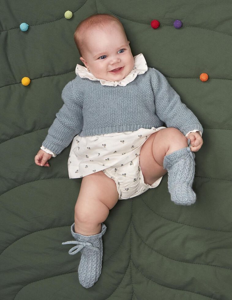 Chaqueta de punto de arroz con lana azul