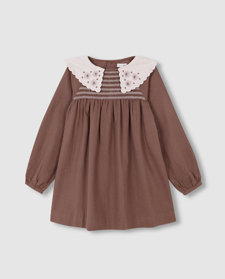 Vestido nido de abeja marr&oacute;n ni&ntilde;a
