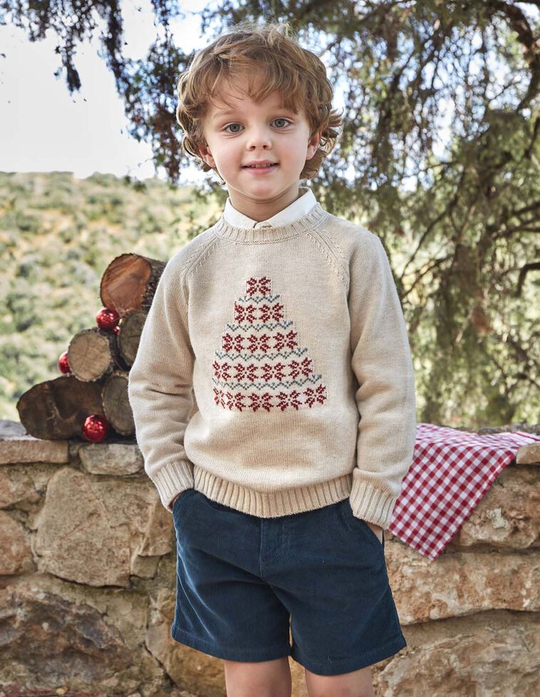 Jersey con intarsia navideña con lana marrón claro