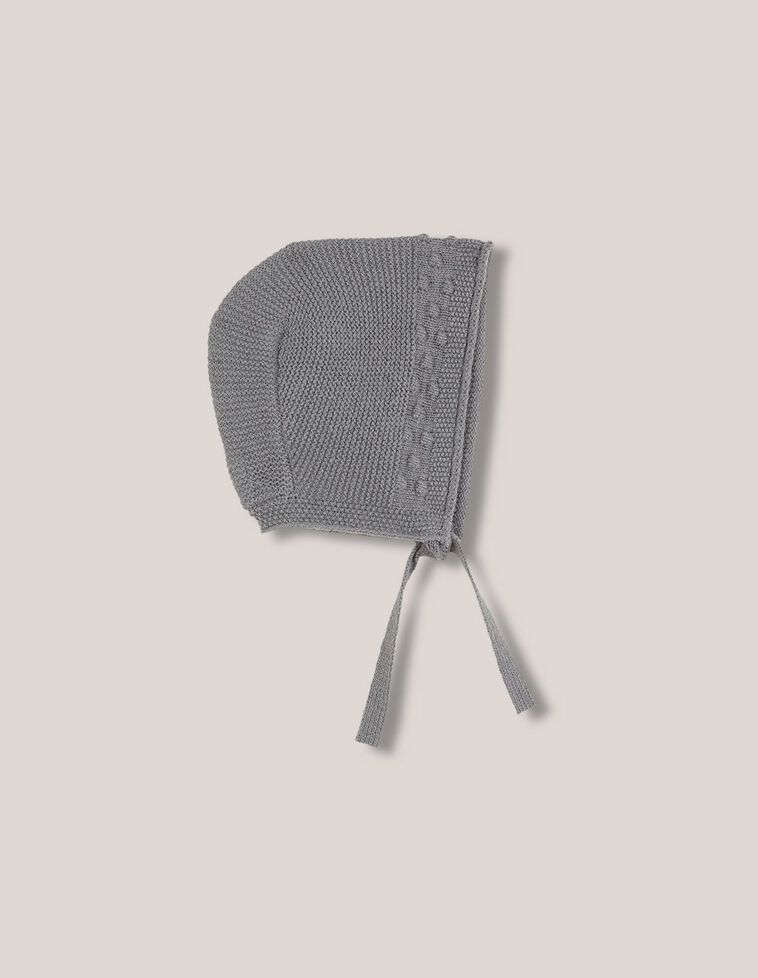 Capota con lana con detalles de punto de arroz y bodoques verde oscuro