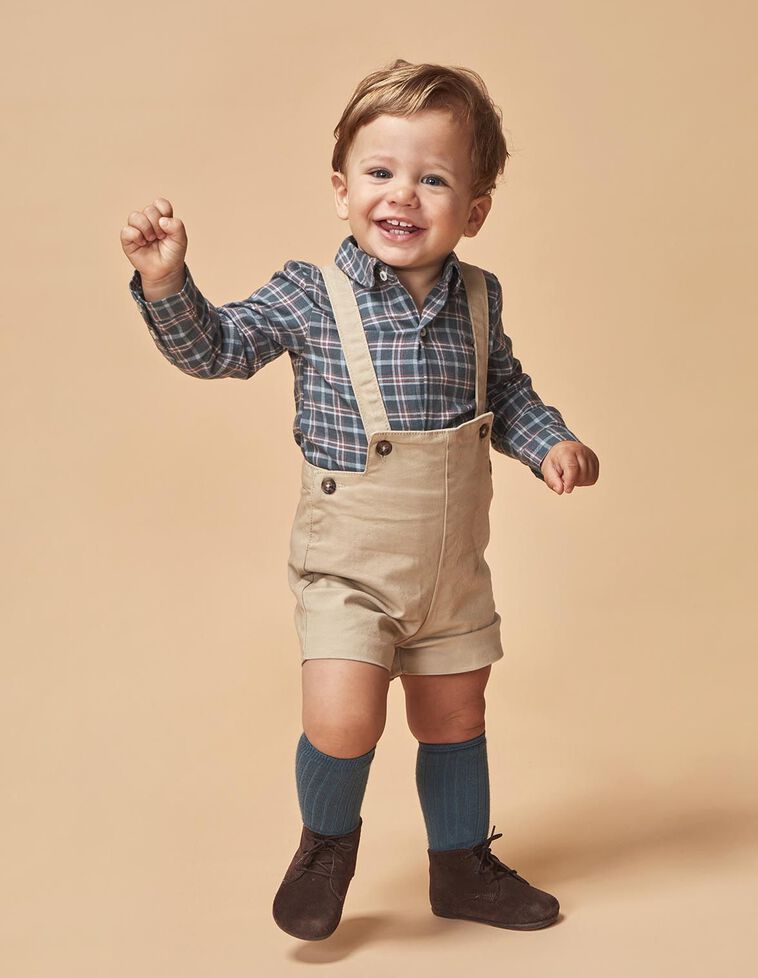 Camisa body bebe cuadros verde