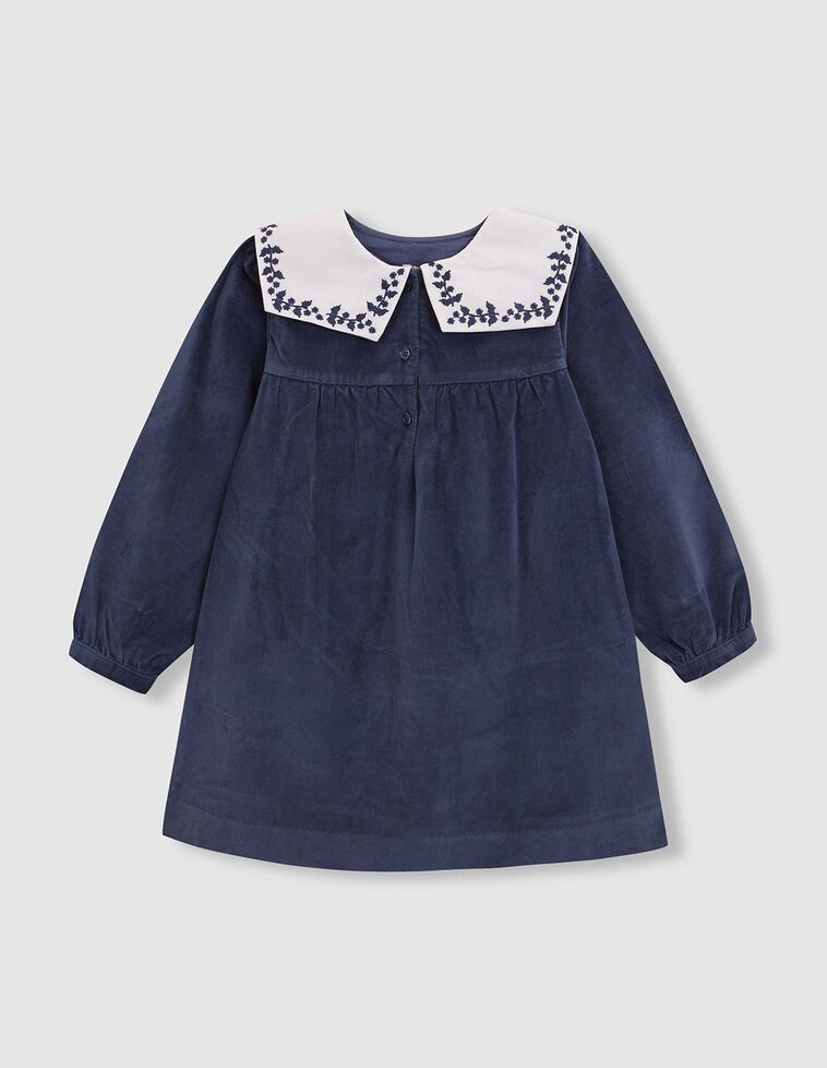 Vestido cuello bordado azul