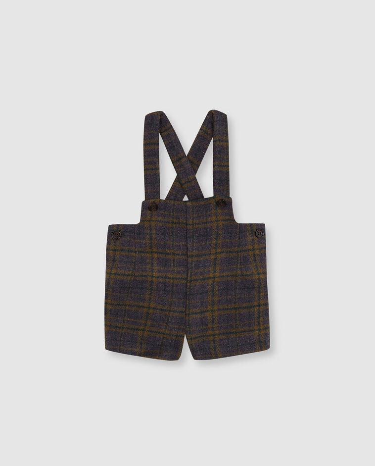Pantal&oacute;n corto de cuadros con tirantes gris beb&eacute;