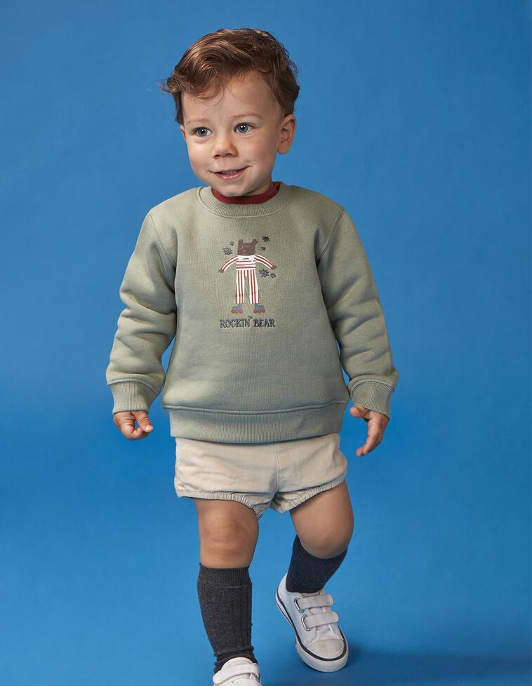 Sudadera con print oso verde
