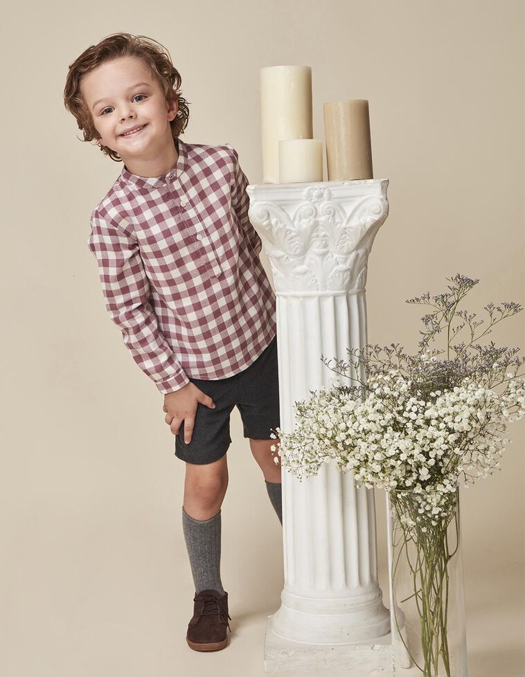 Camisa cuadros cuello mao blanco