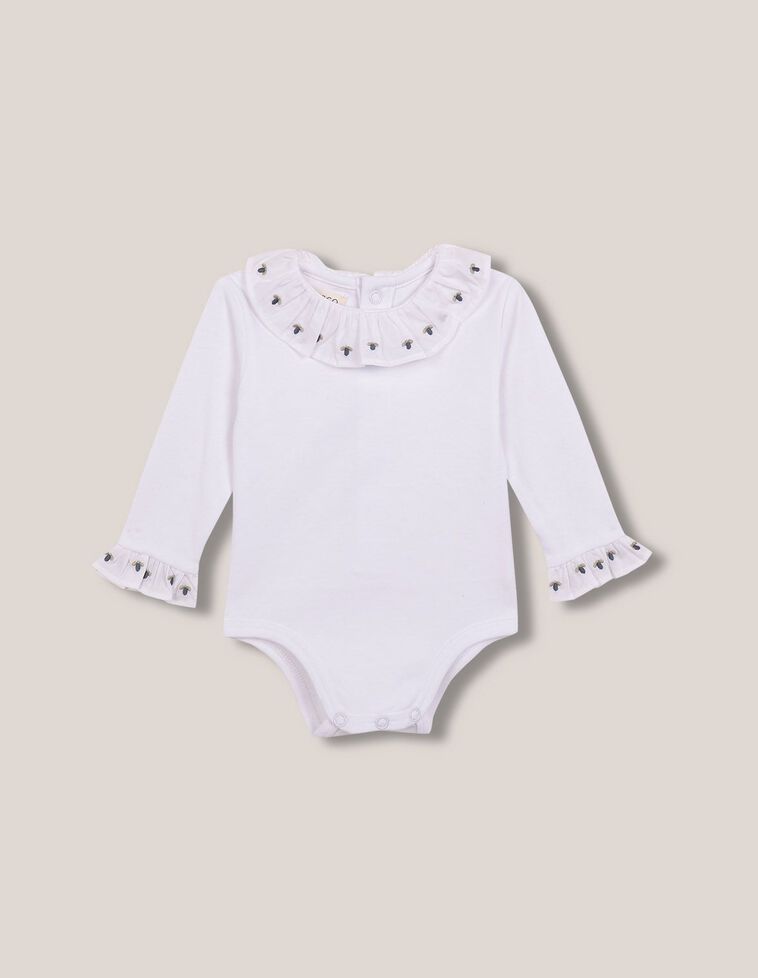 Body manga larga con bordados blanco