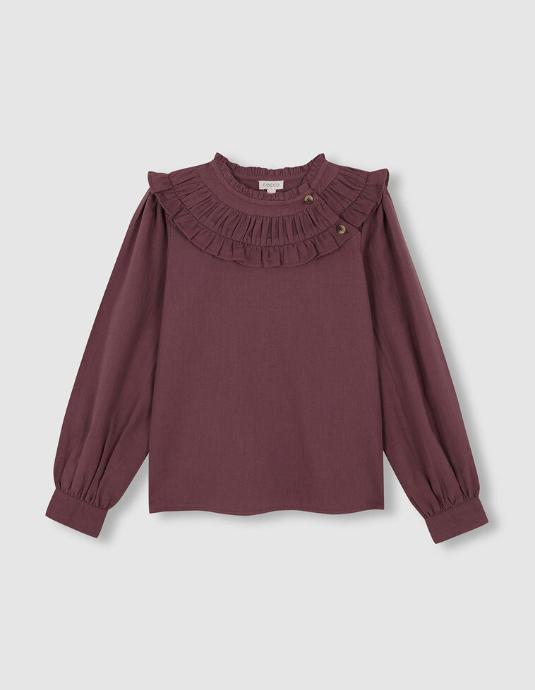 Camisa cuello volante morado