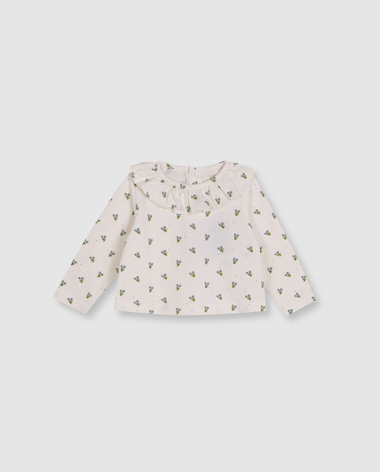 Camiseta con cuello volante blanco beb&eacute;