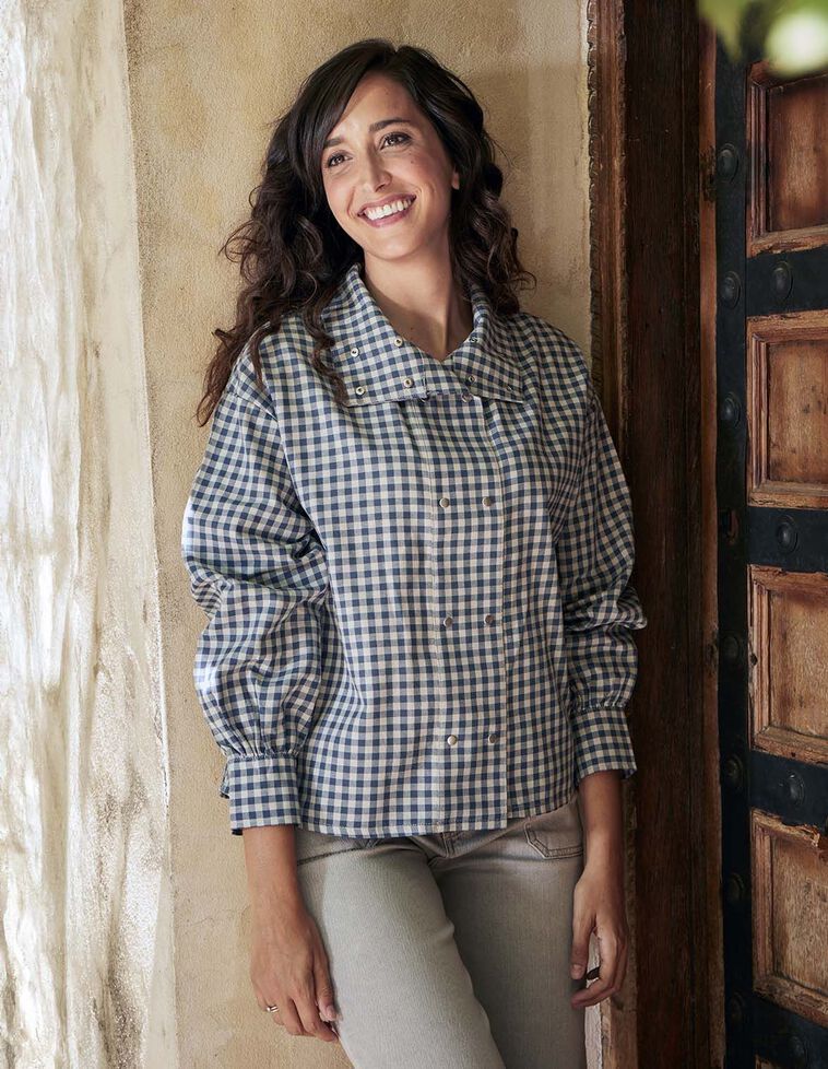 Camisa de cuadro vichy para madre azul