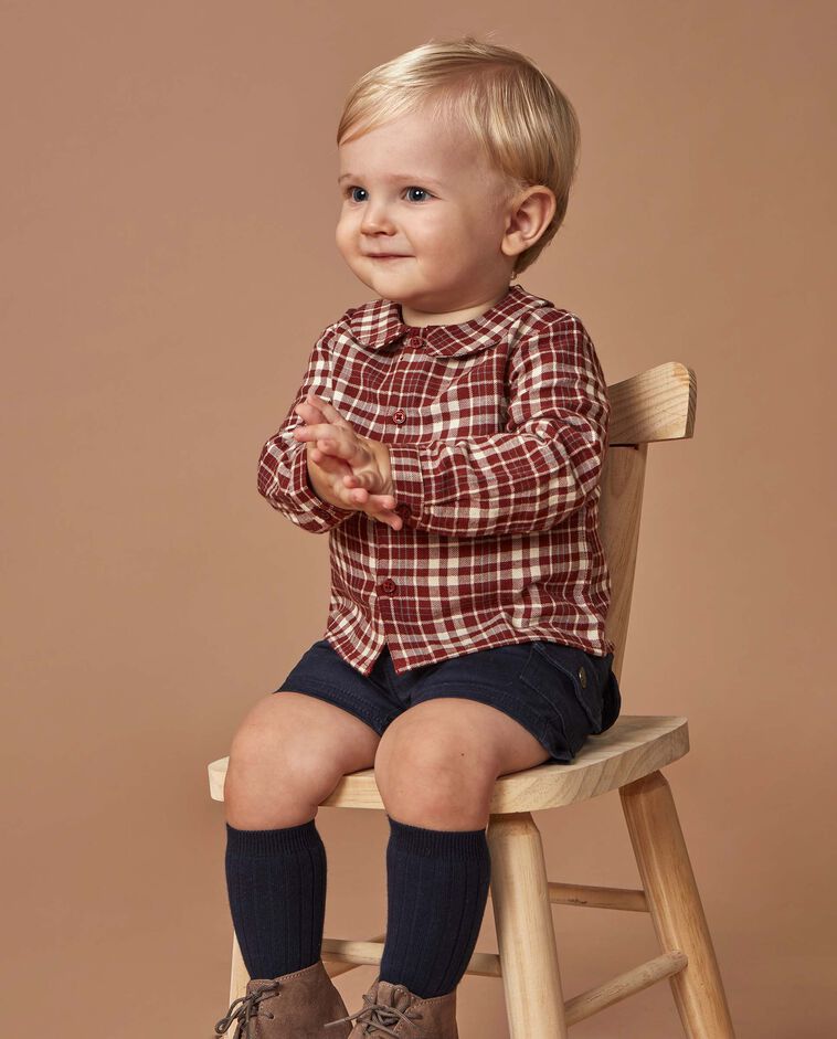Camisa de cuadros naranja beb&eacute;