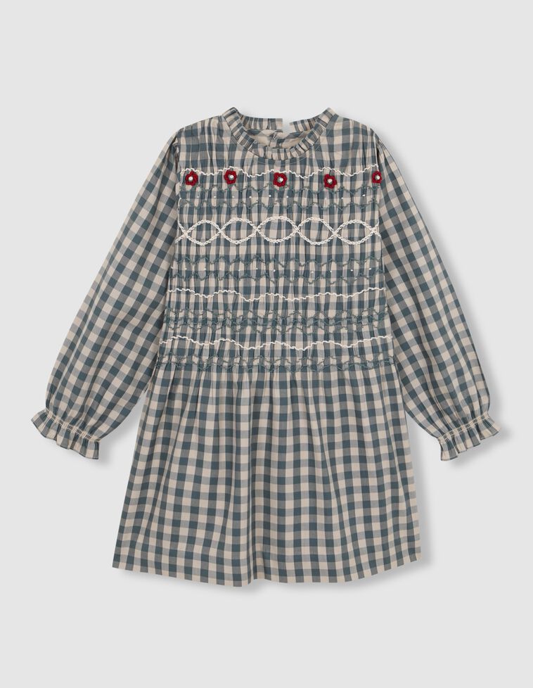 Vestido cuadros con bordado verde