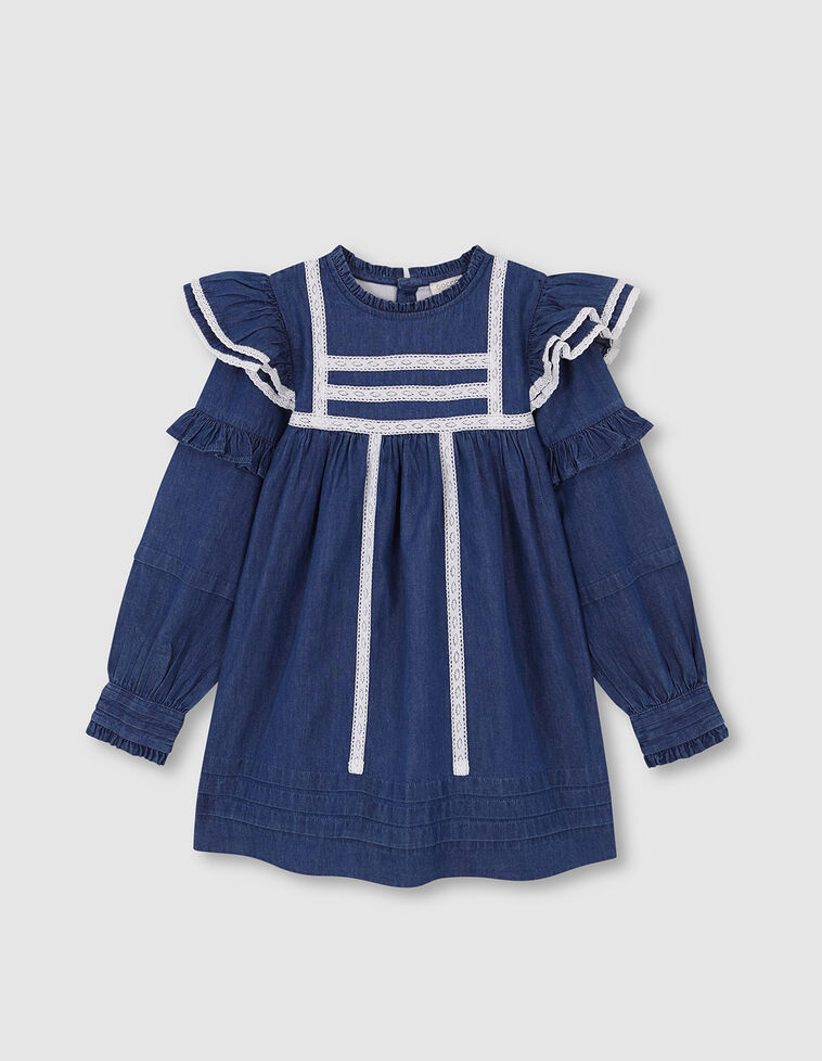 Vestido vaquero con volante en hombros azul claro