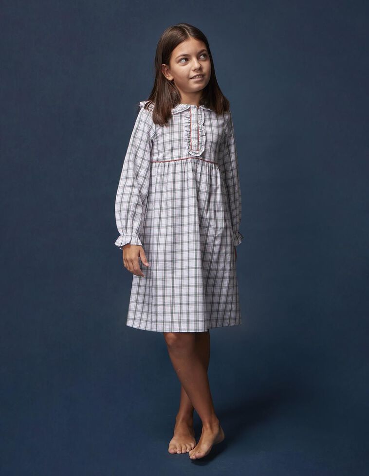 Camisón de cuadros con vivo a contraste verde