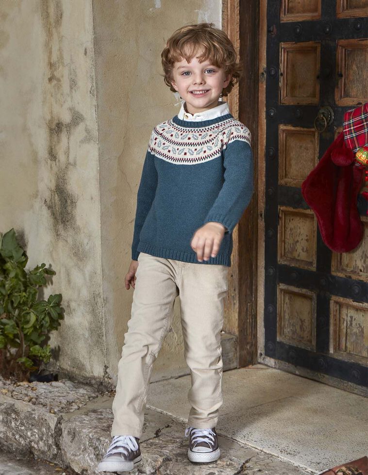 Jersey de greca en el cuello verde con lana