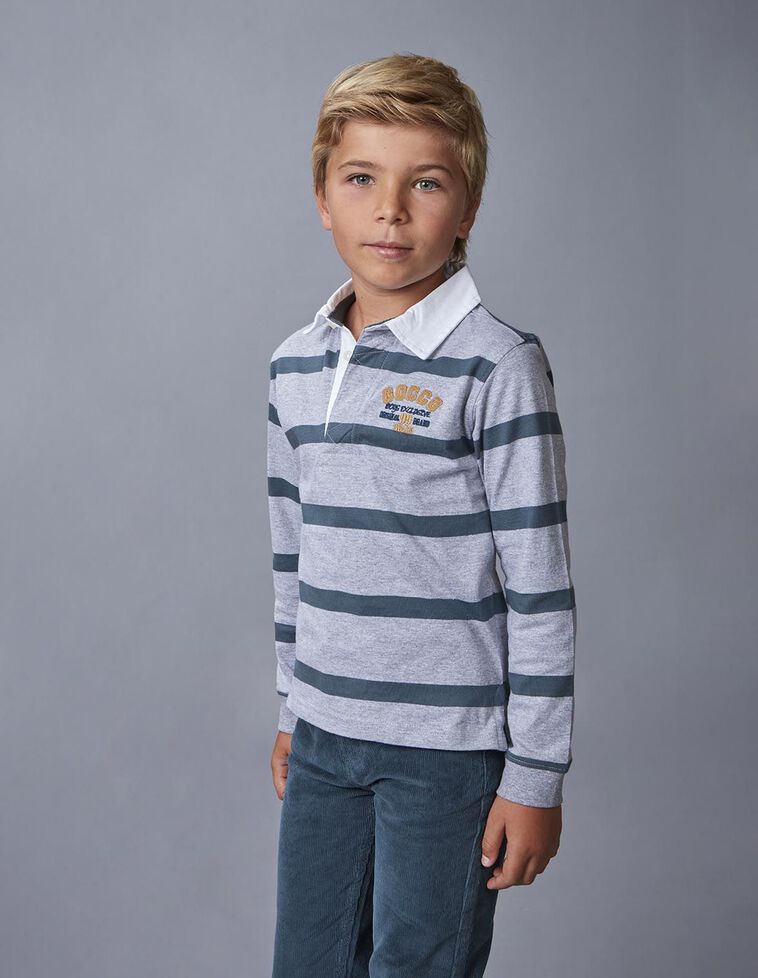 Polo de rayas con parches gris