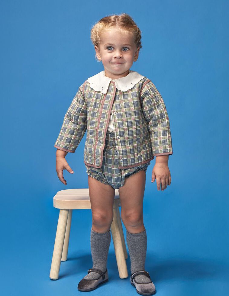 Chaqueta acolchada de cuadros azul claro