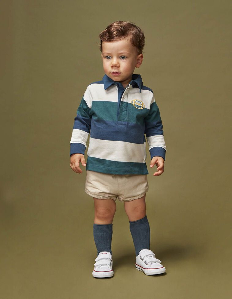 Polo de rayas tricolor azul