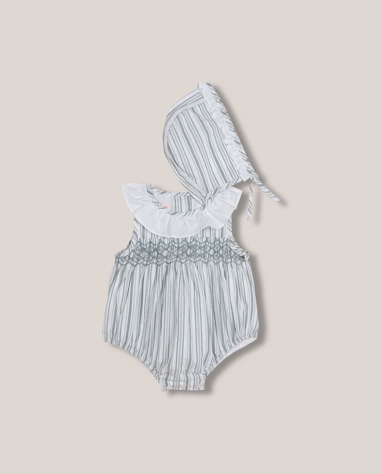 Conjunto ranita con smock blanco y capota