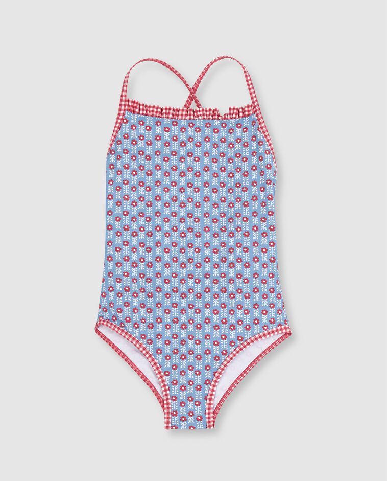 Traje de ba&ntilde;o con dos estampados azul claro