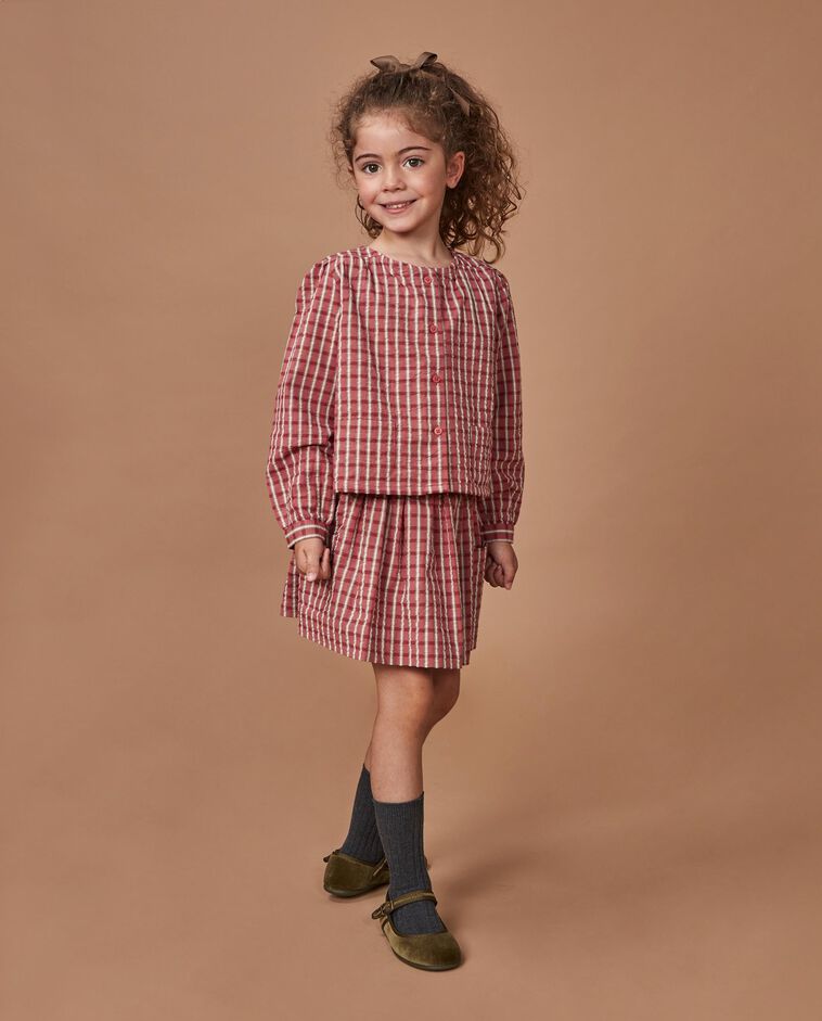 Camisa de cuadros con bordados rosa ni&ntilde;a