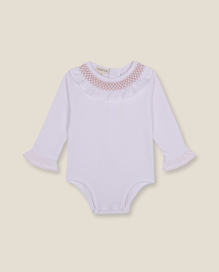 Body manga larga cuello smock blanco reci&eacute;n nacido